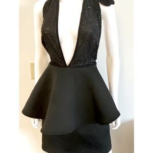 Banjul Black Plunge Halter Neck Cocktail Dress 2X